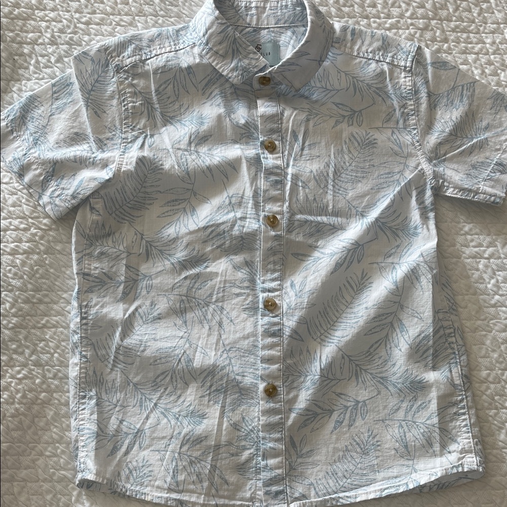 Class Club Light Blue Leaf-Print Button-Down Shirt